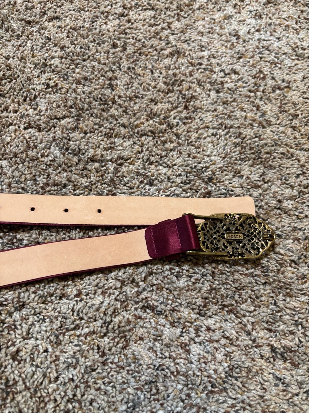 395. W by Worth Women's Satin Burgundy Gemstone Buckle Belt - Picture 6 of 7